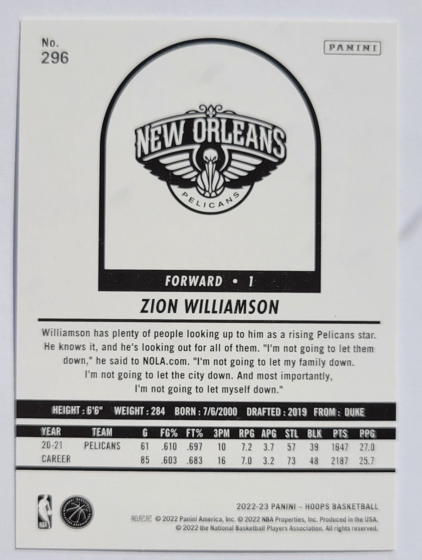 Zion Williamson - 2022-23 Hoops #296