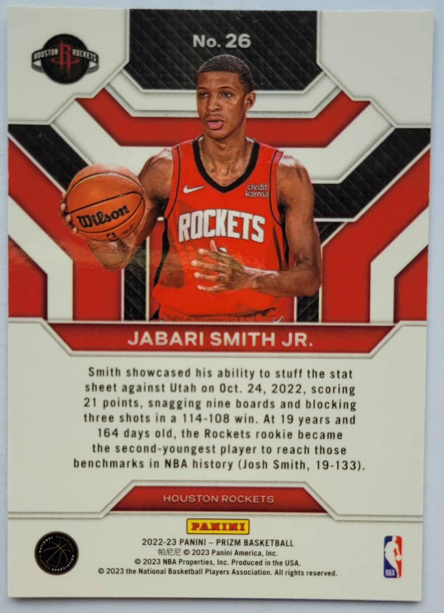 Jabari Smith Jr. - 2022-23 Panini Prizm Emergent #26