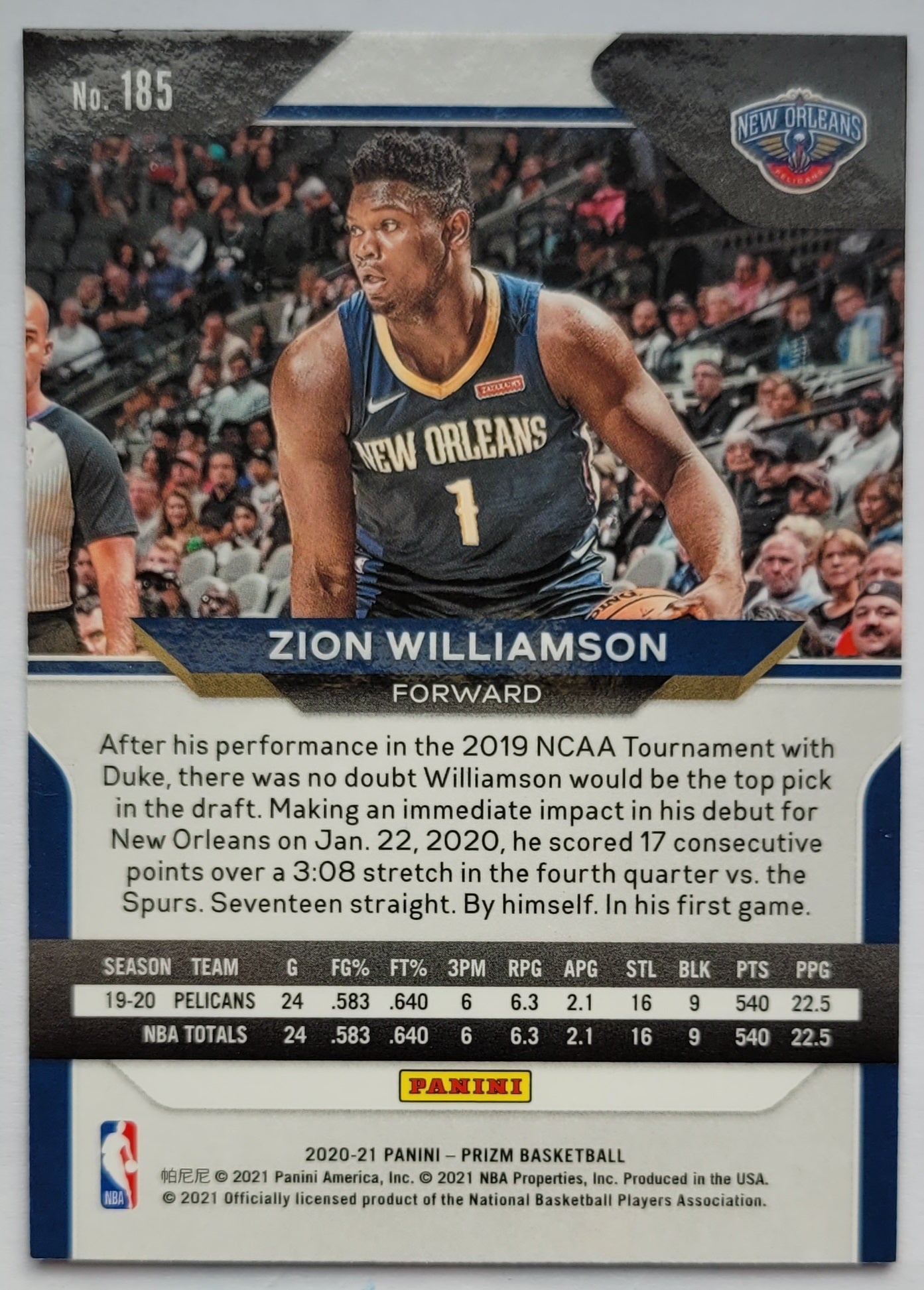 Zion Williamson - 2020-21 Panini Prizm #185