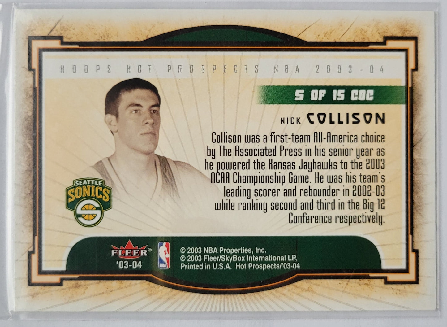 Nick Collison - 2003-04 Hoops Hot Prospects Cream of the Crop #5