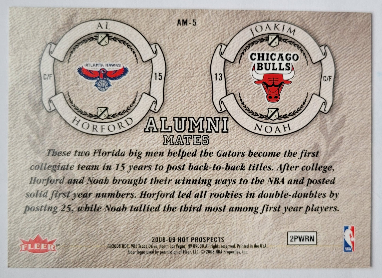 Al Horford / Joakim Noah - 2008-09 Hot Prospects Alumni Mates #AM5