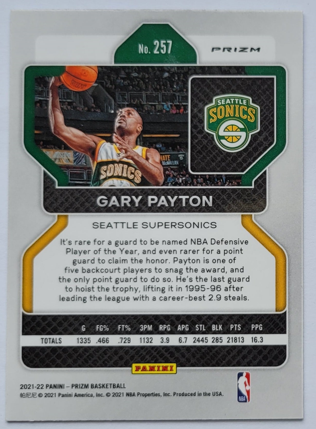 Gary Payton - 2021-22 Panini Prizm Prizms Ice #257
