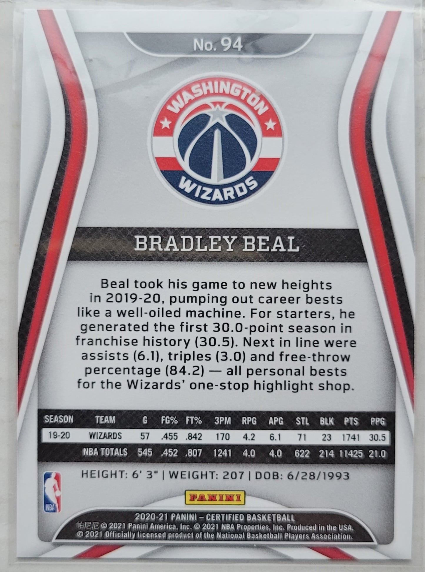 Bradley Beal - 2020-21 Certified Mirror Red #94