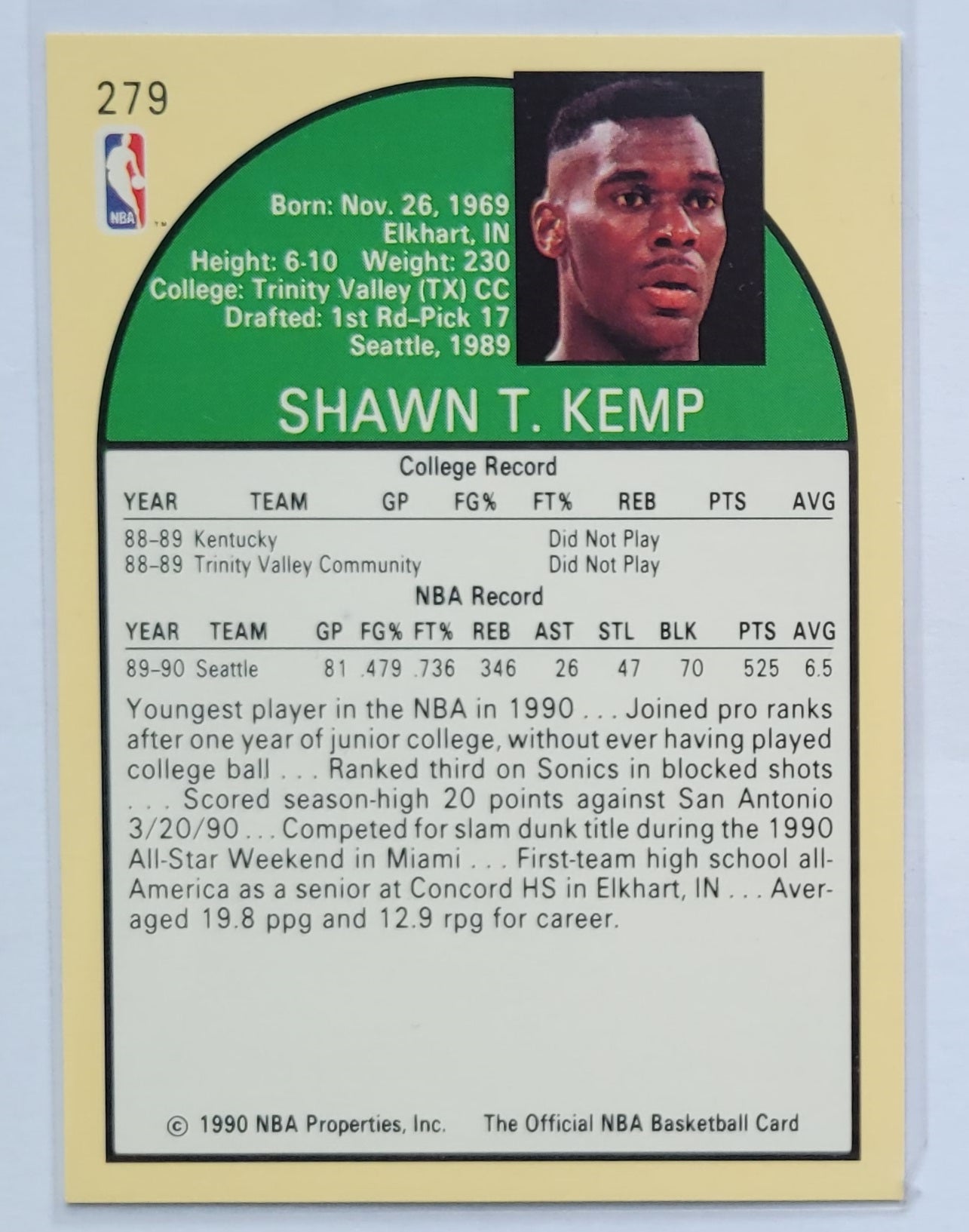 Shawn Kemp - 1990-91 Hoops #279 RC