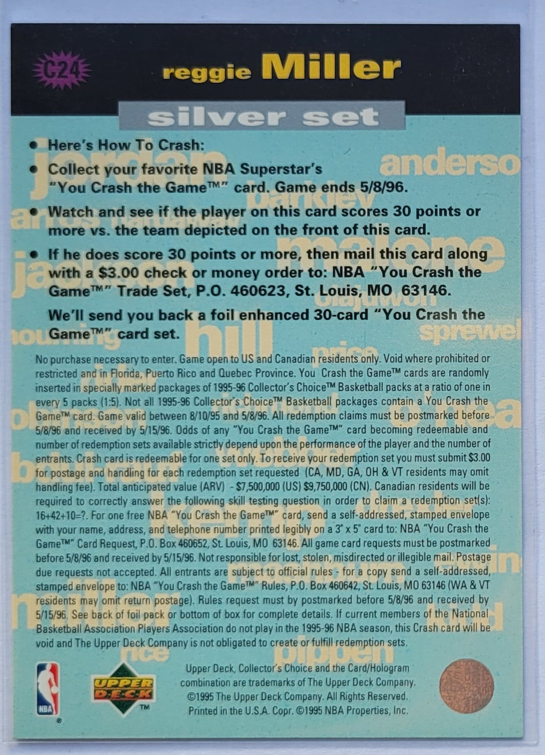Reggie Miller - 1995-96 Collector's Choice Crash the Game Scoring #C24B NY L
