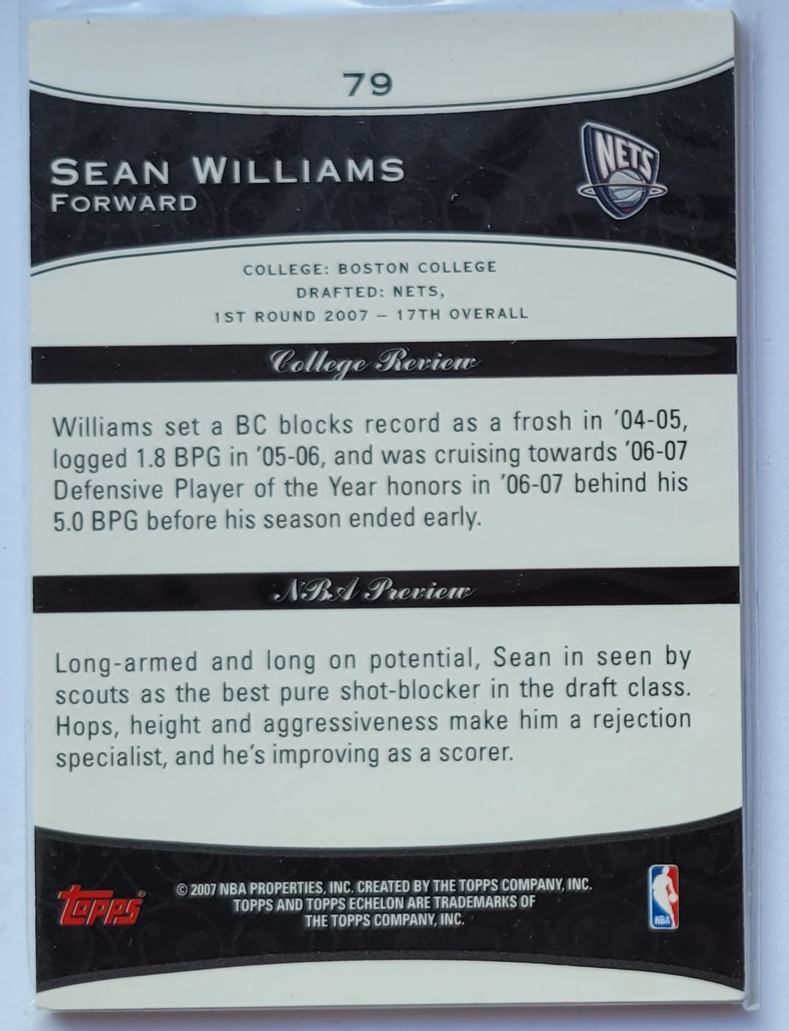 Sean Williams - 2007-08 Topps Echelon #79 RC - 457/999