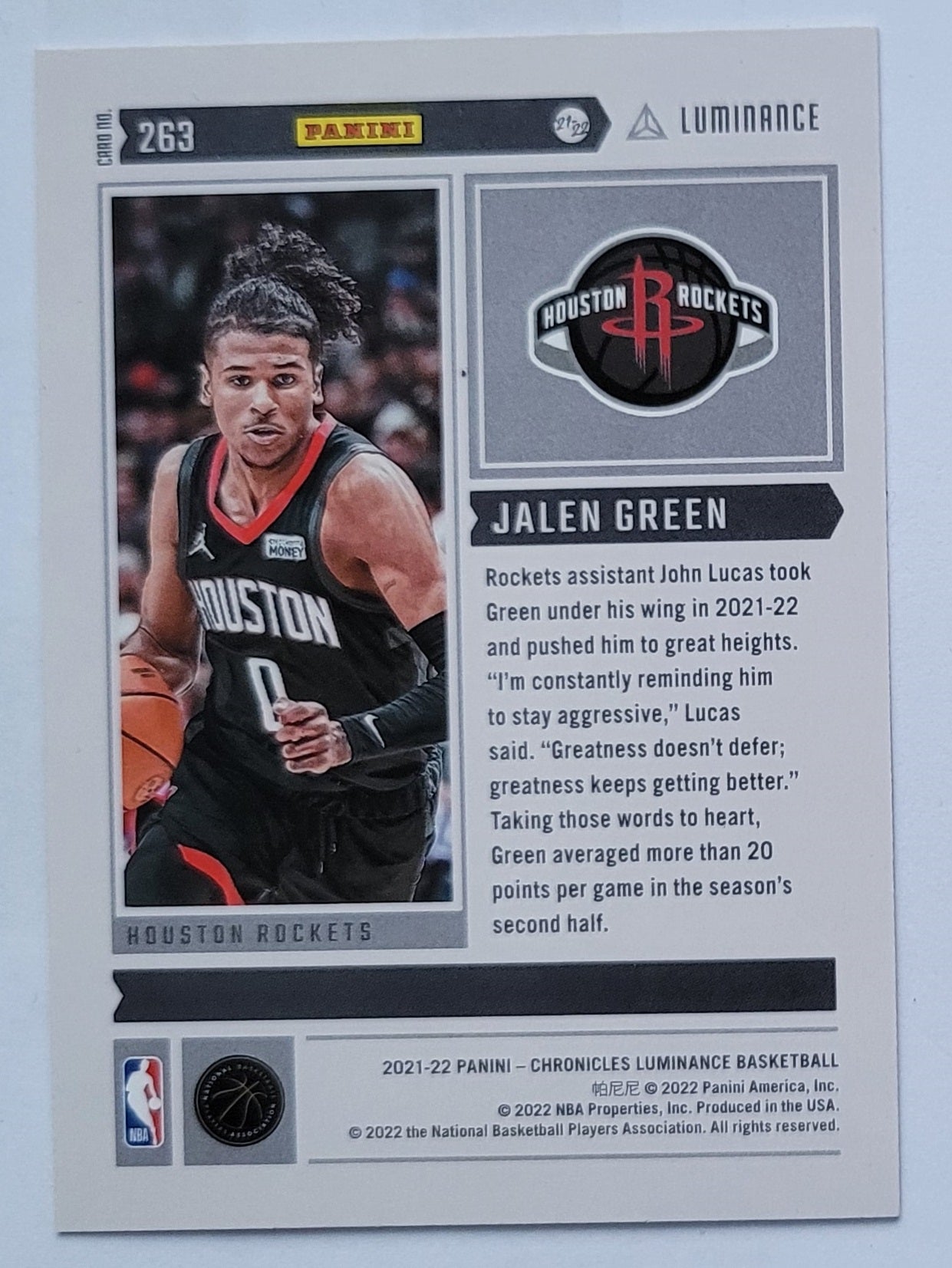Jalen Green - 2021-22 Panini Chronicles #263 Luminance RC