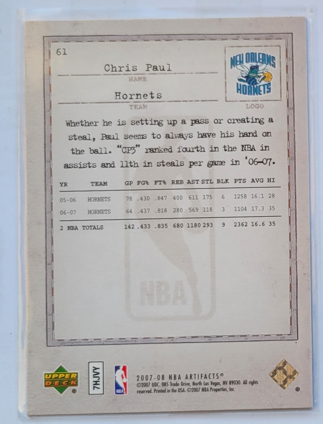 Chris Paul - 2007-08 Artifacts #61