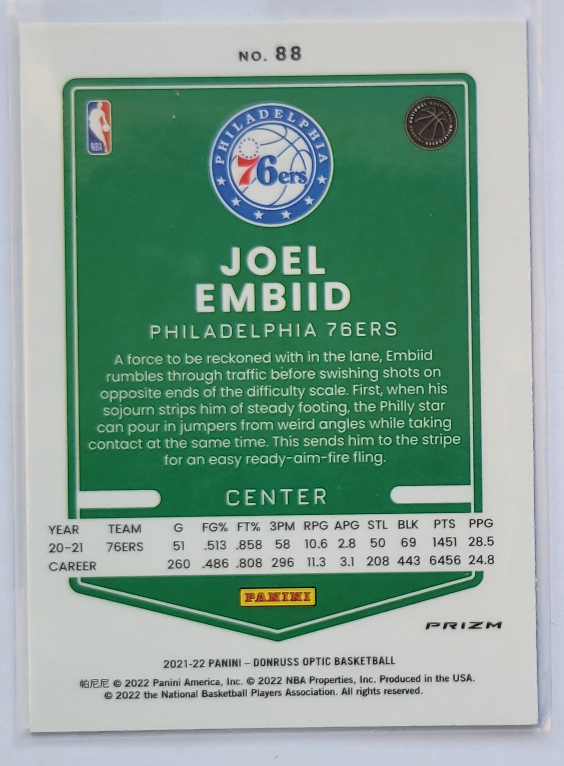Joel Embiid - 2021-22 Donruss Optic Blue Velocity #88