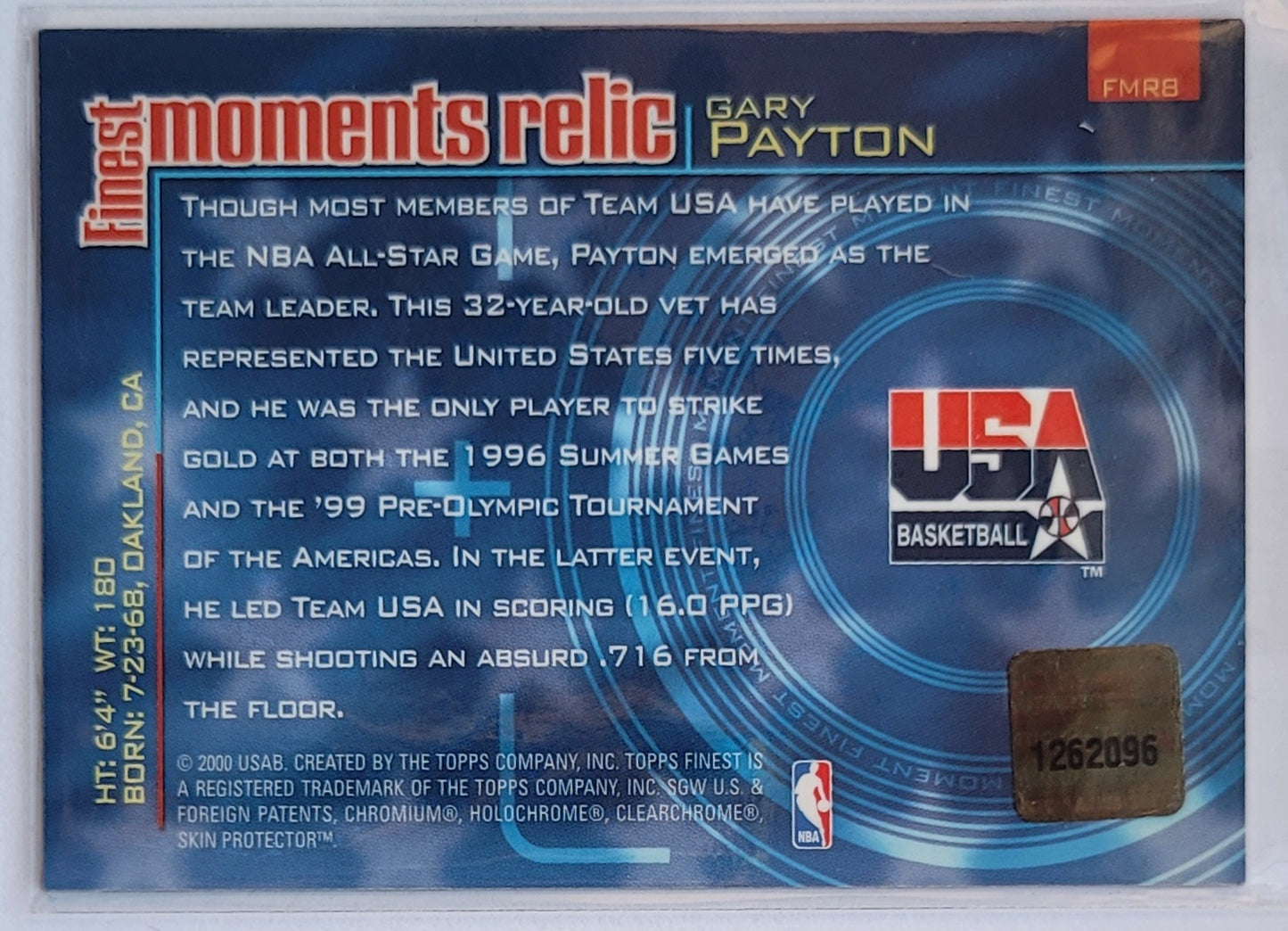 Gary Payton - 2000-01 Finest Moments Relics #FMR8 A