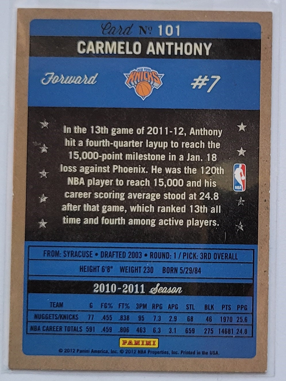 Carmelo Anthony - 2011-12 Panini Past and Present #101