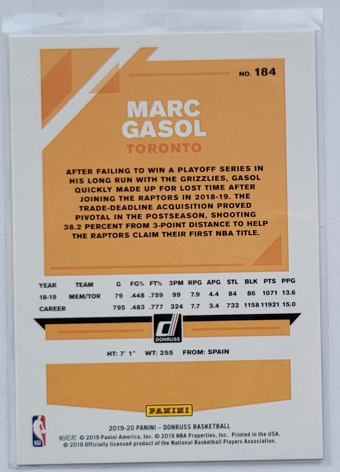 Marc Gasol - 2019-20 Donruss Press Proof Purple #184 - 139/199