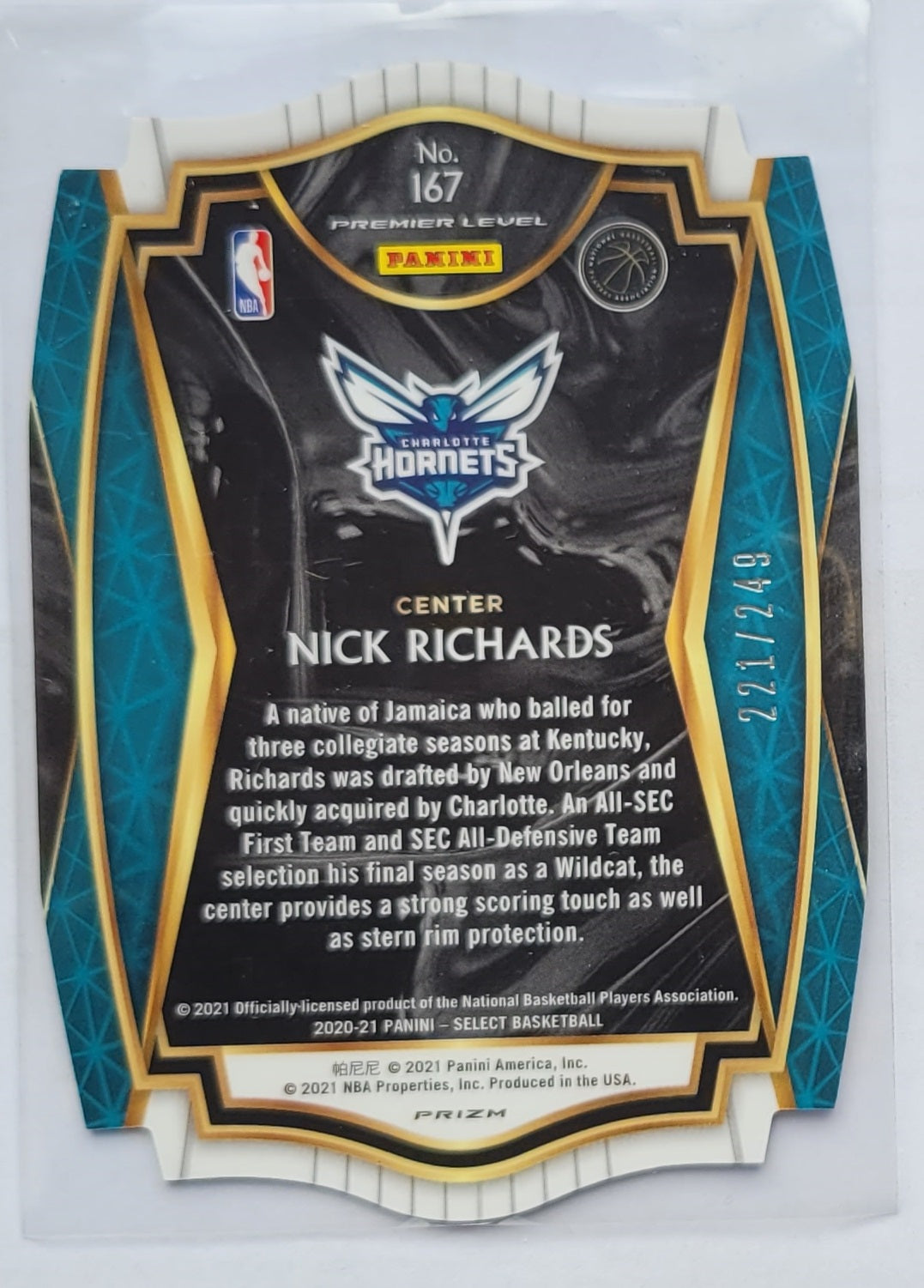 Nick Richards - 2020-21 Select Prizms Blue Die Cut #167 RC - 221/249