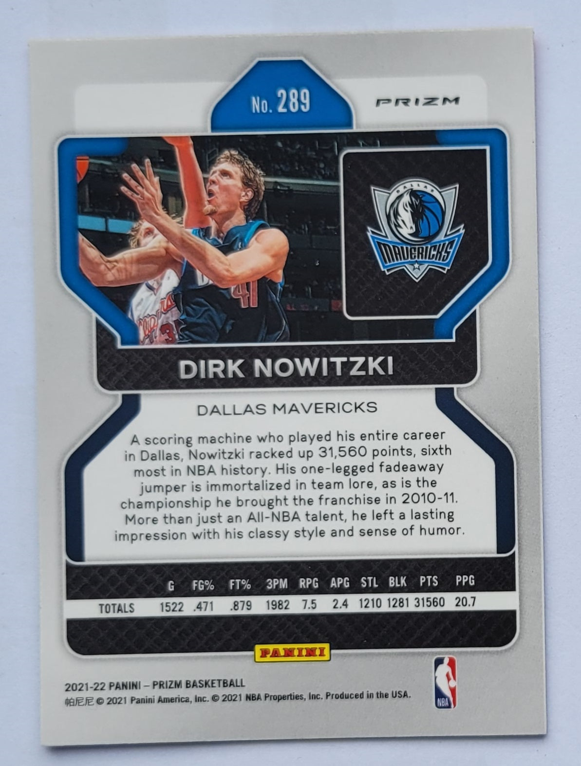 Dirk Nowitzki - 2021-22 Panini Prizm Prizms Red White and Blue #289