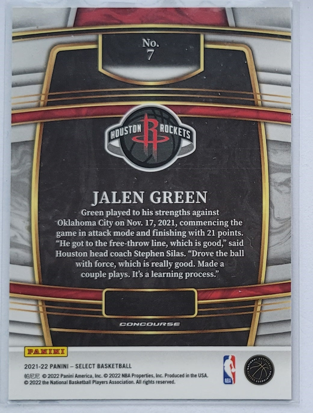 Jalen Green - 2021-22 Select Blue #7 RC