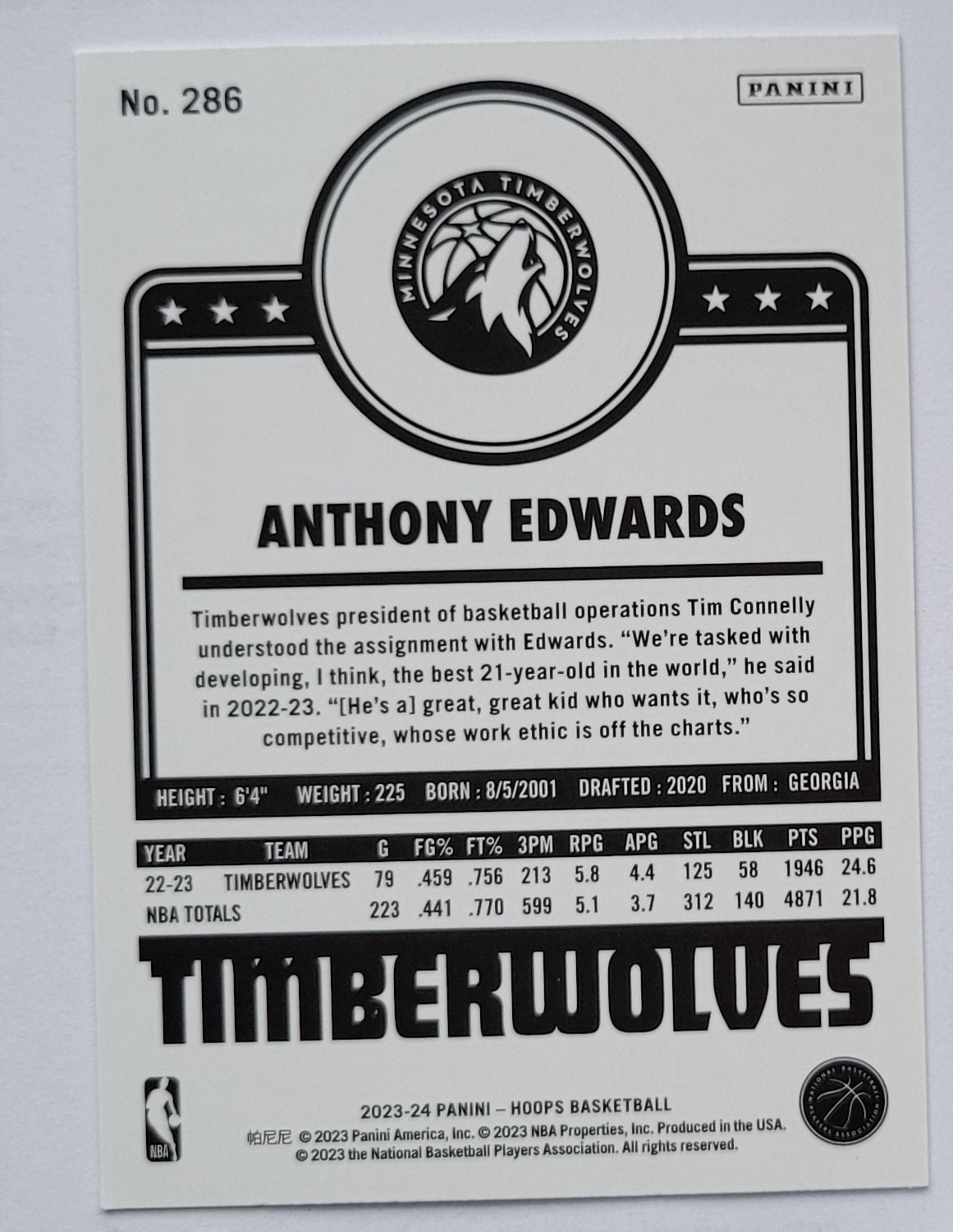 Anthony Edwards - 2023-24 Hoops #286