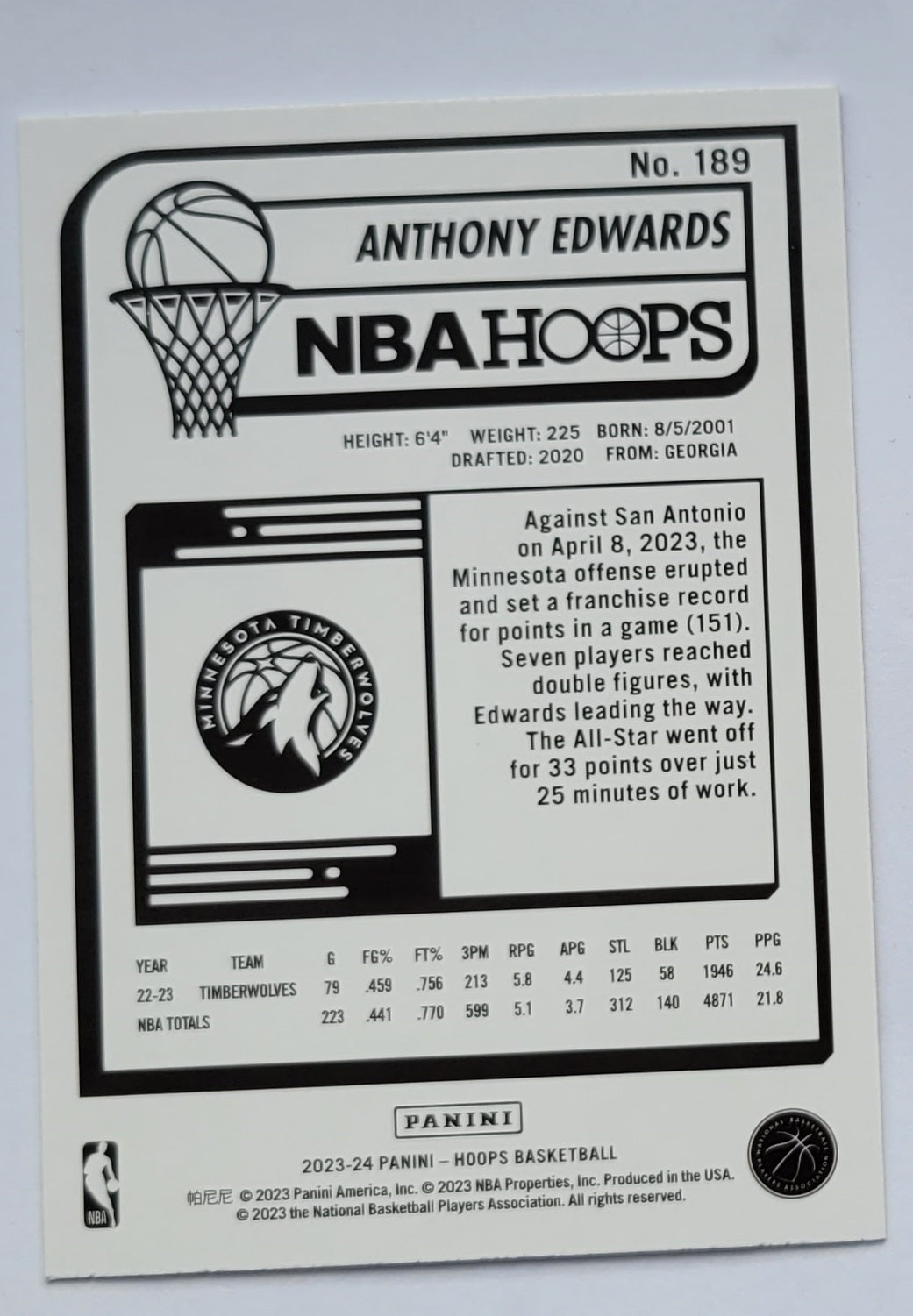 Anthony Edwards - 2023-24 Hoops #189