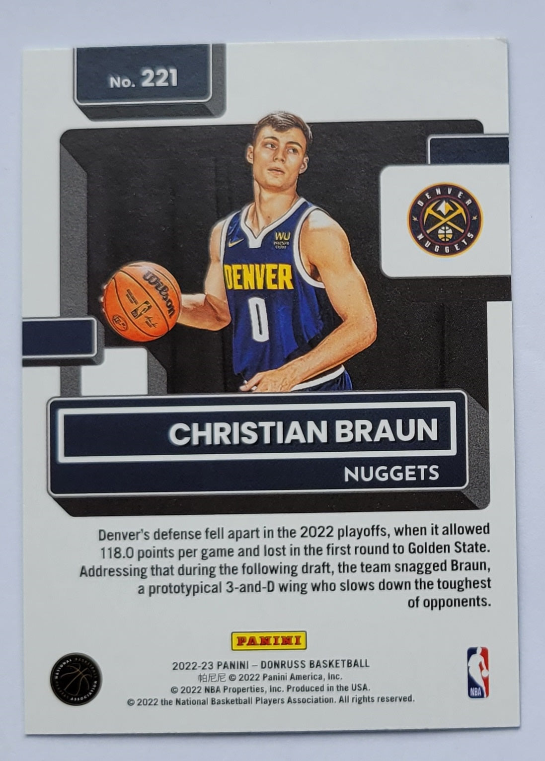 Christian Braun - 2022-23 Donruss Holo Green Laser #221 RR RC