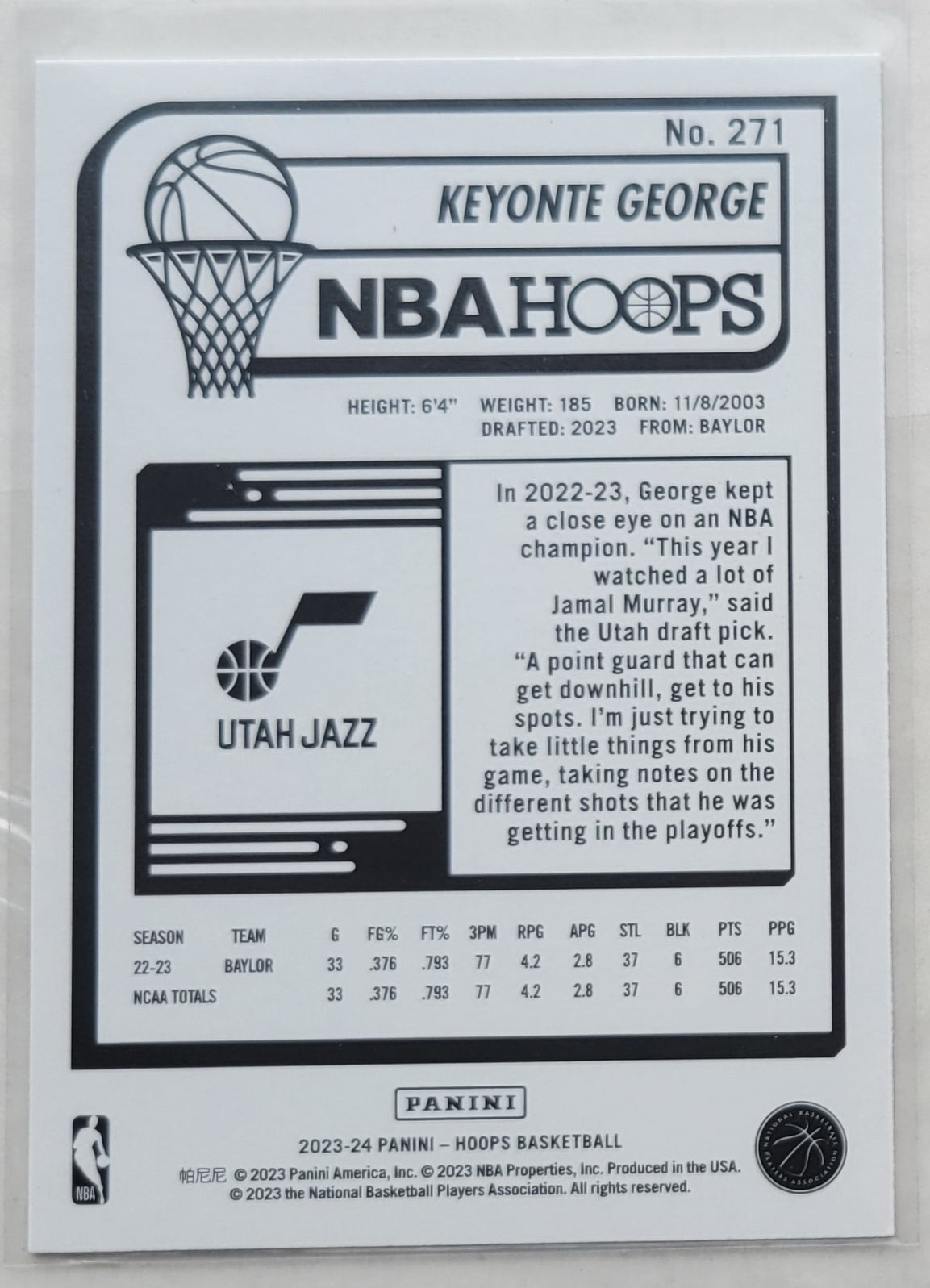 Keyonte George - 2023-24 Hoops #271 RC