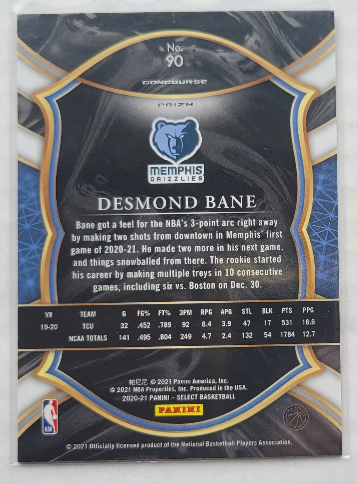 Desmond Bane - 2020-21 Select Prizms Blue #90 RC