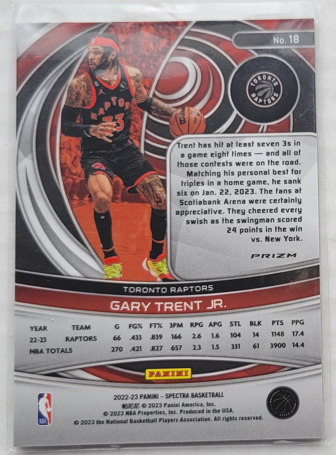 Gary Trent Jr. - 2022-23 Panini Spectra Asia #18