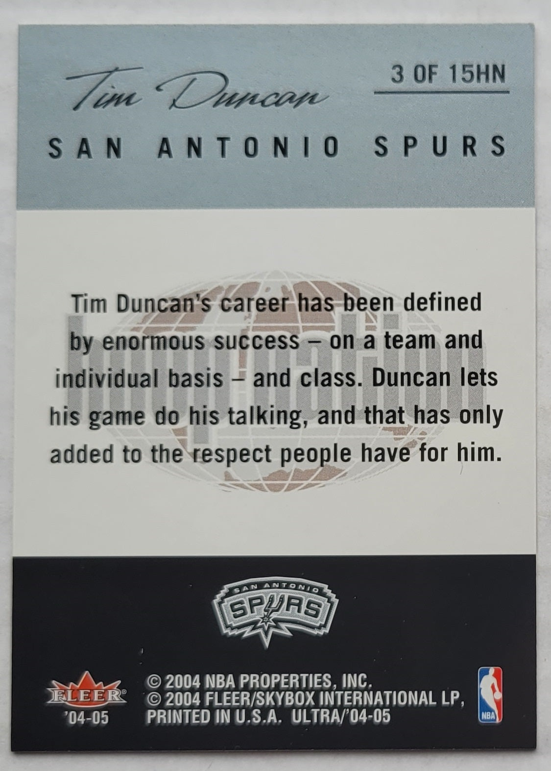 Tim Duncan - 2004-05 Ultra Hoop Nation #3