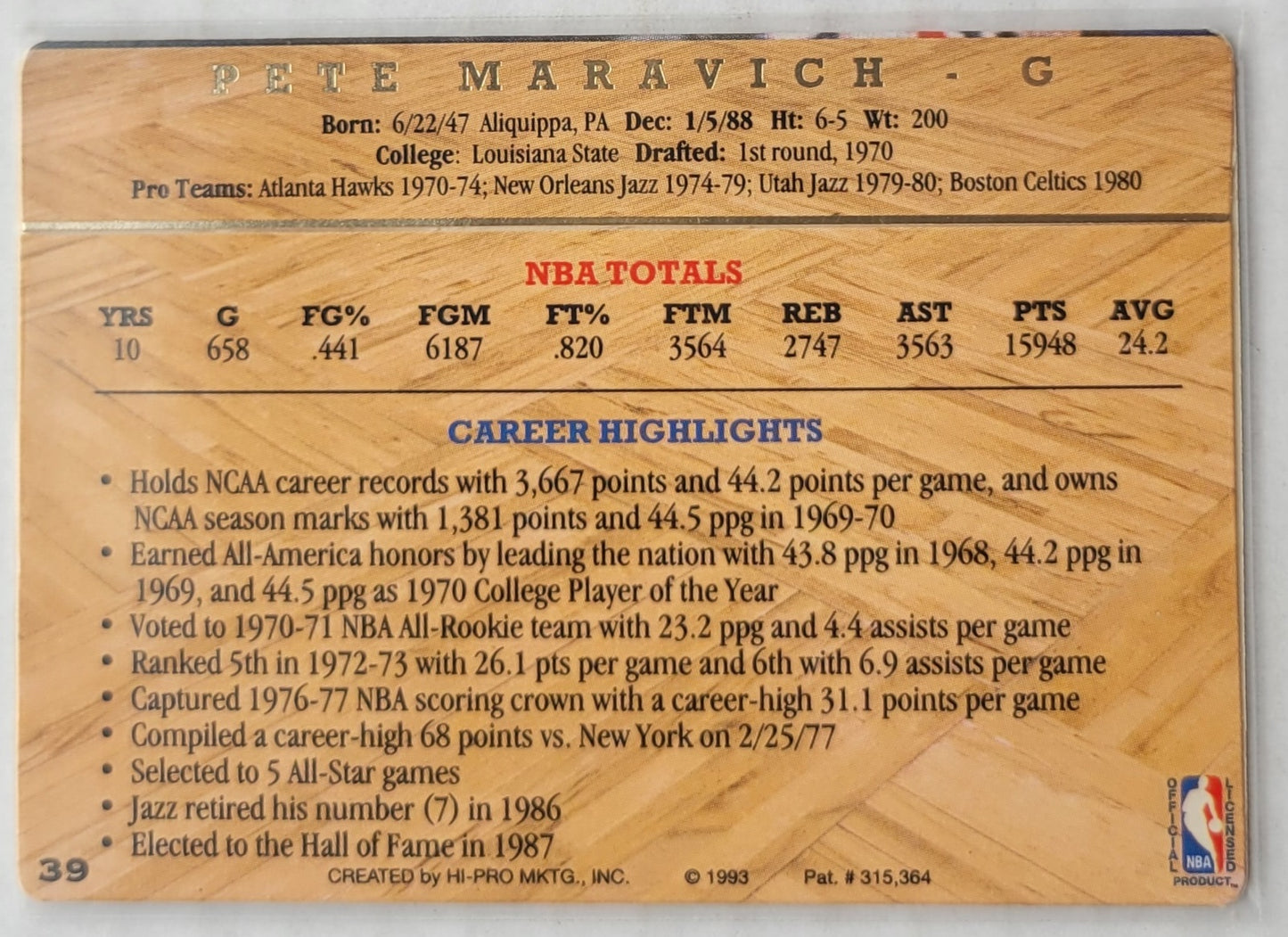 Pete Maravich - 1993 Action Packed Hall of Fame #39