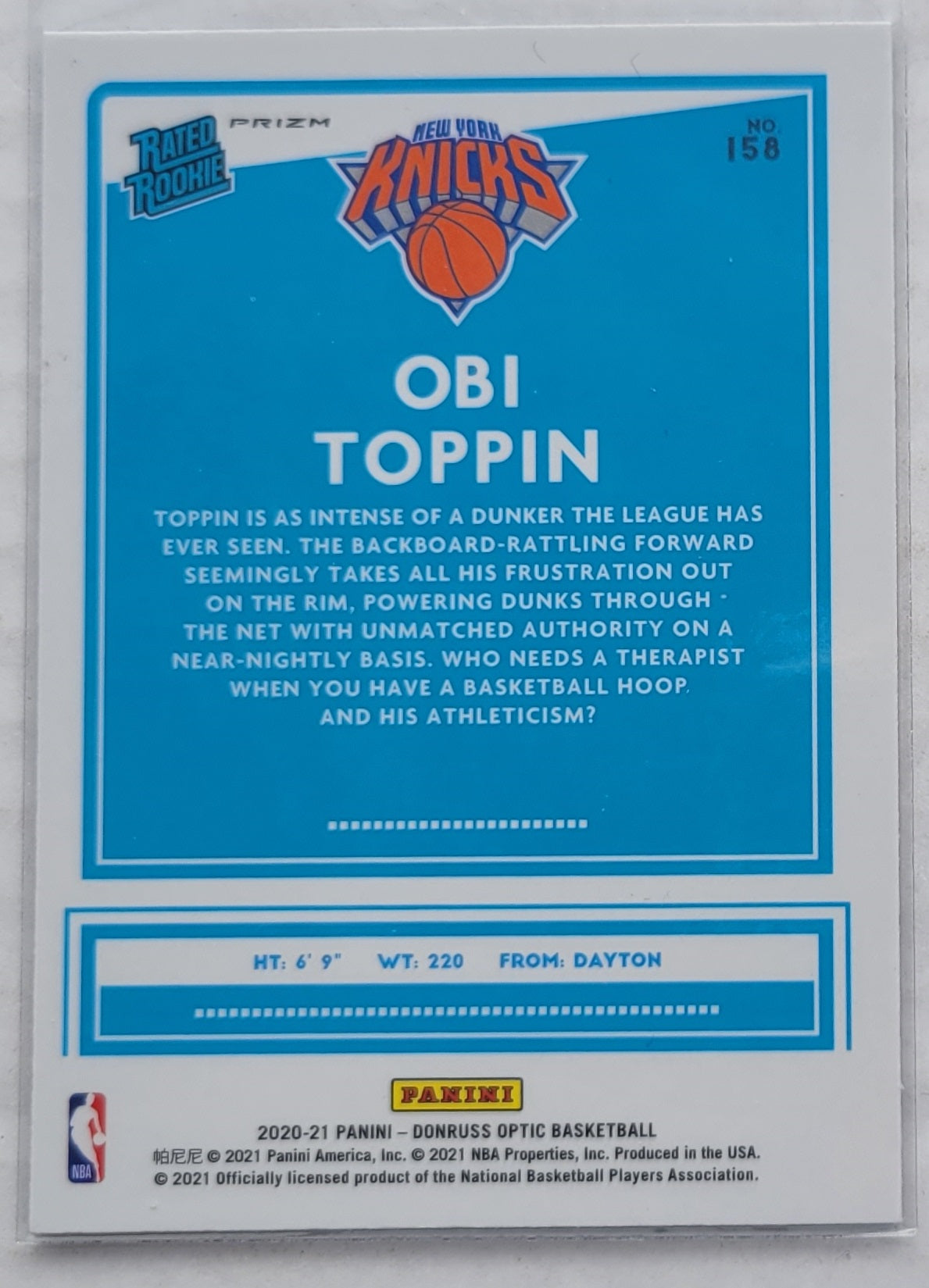 Obi Toppin - 2020-21 Donruss Optic Blue Velocity #158 RR RC