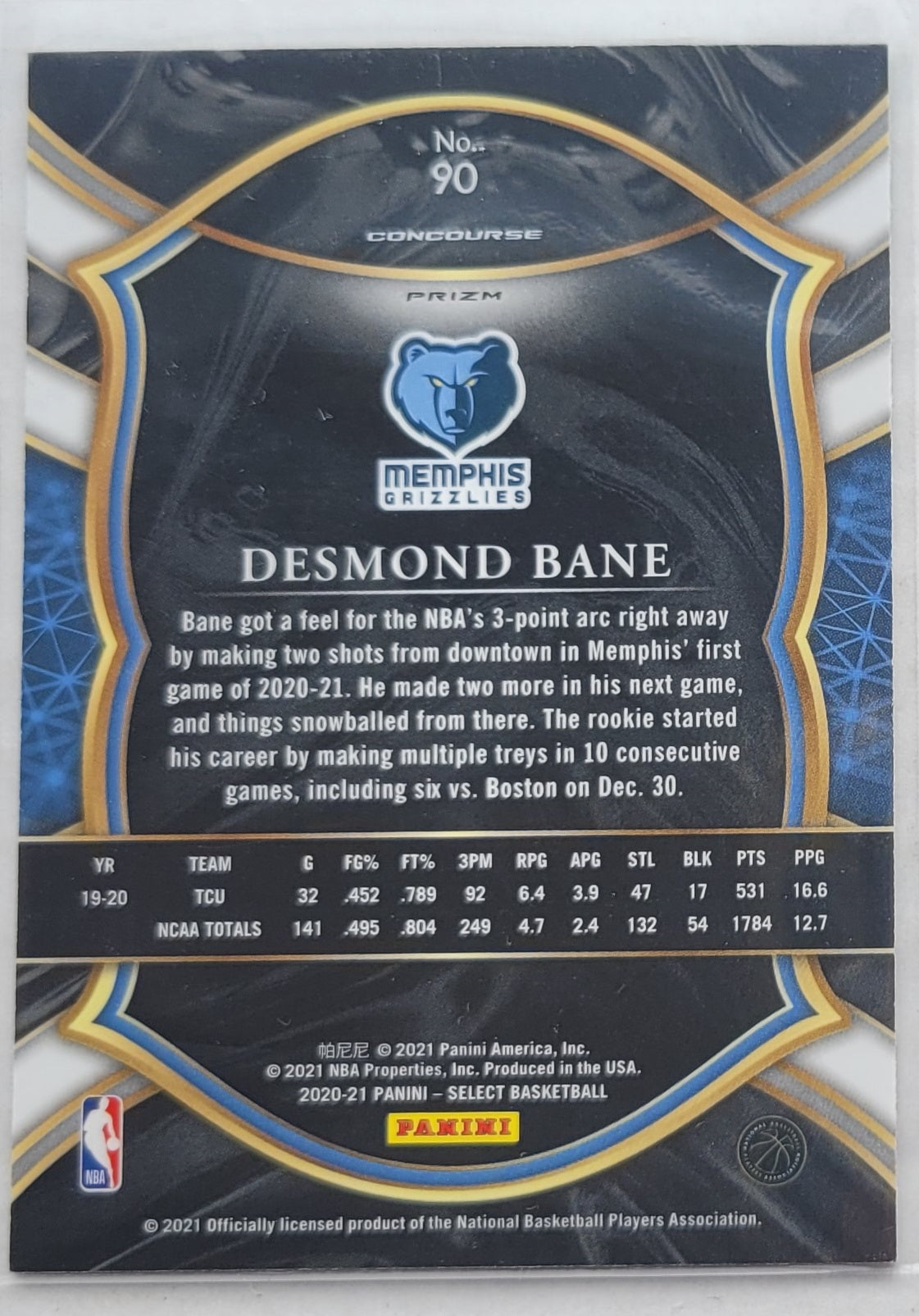 Desmond Bane - 2020-21 Select Prizms Green White Purple #90 RC