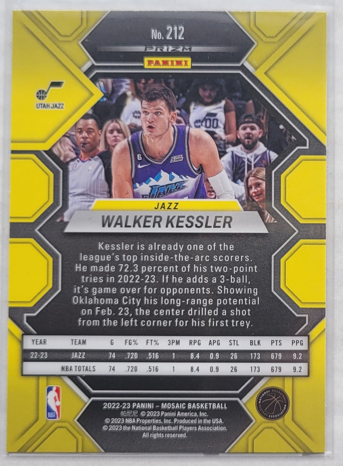 Walker Kessler - 2022-23 Panini Mosaic Mosaic Reactive Yellow #212 RC