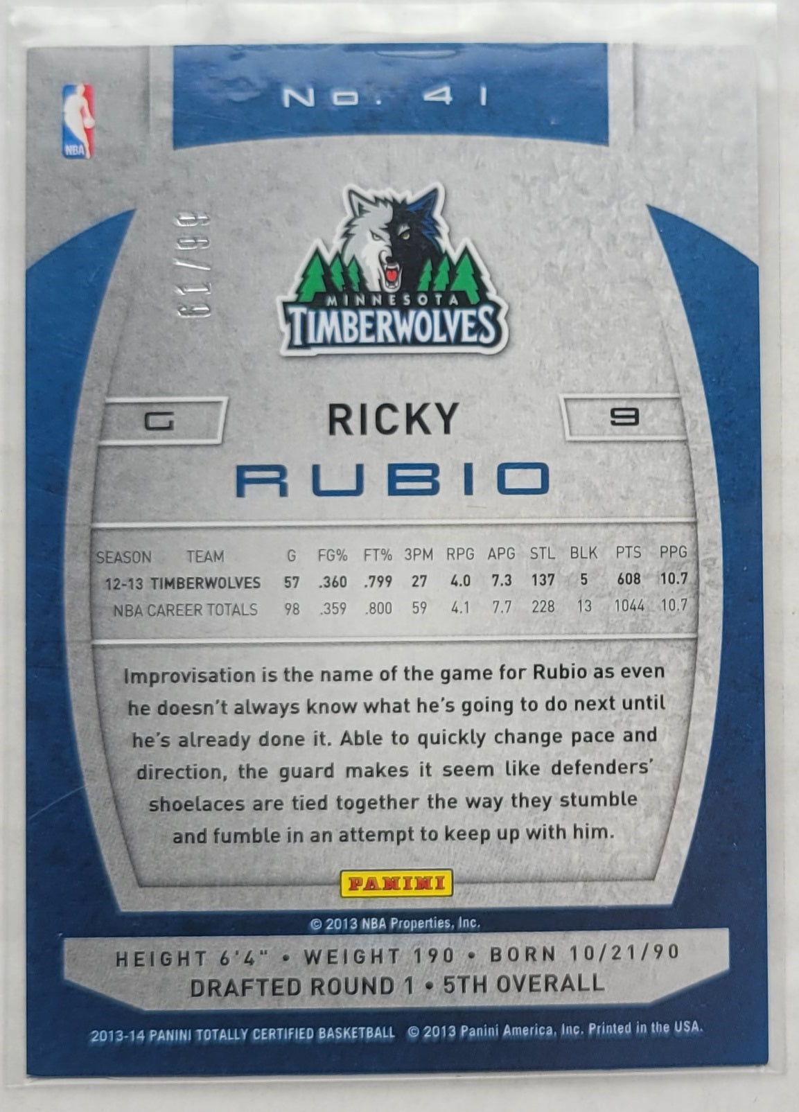 Ricky Rubio - 2013-14 Totally Certified Red #41 - 61/99