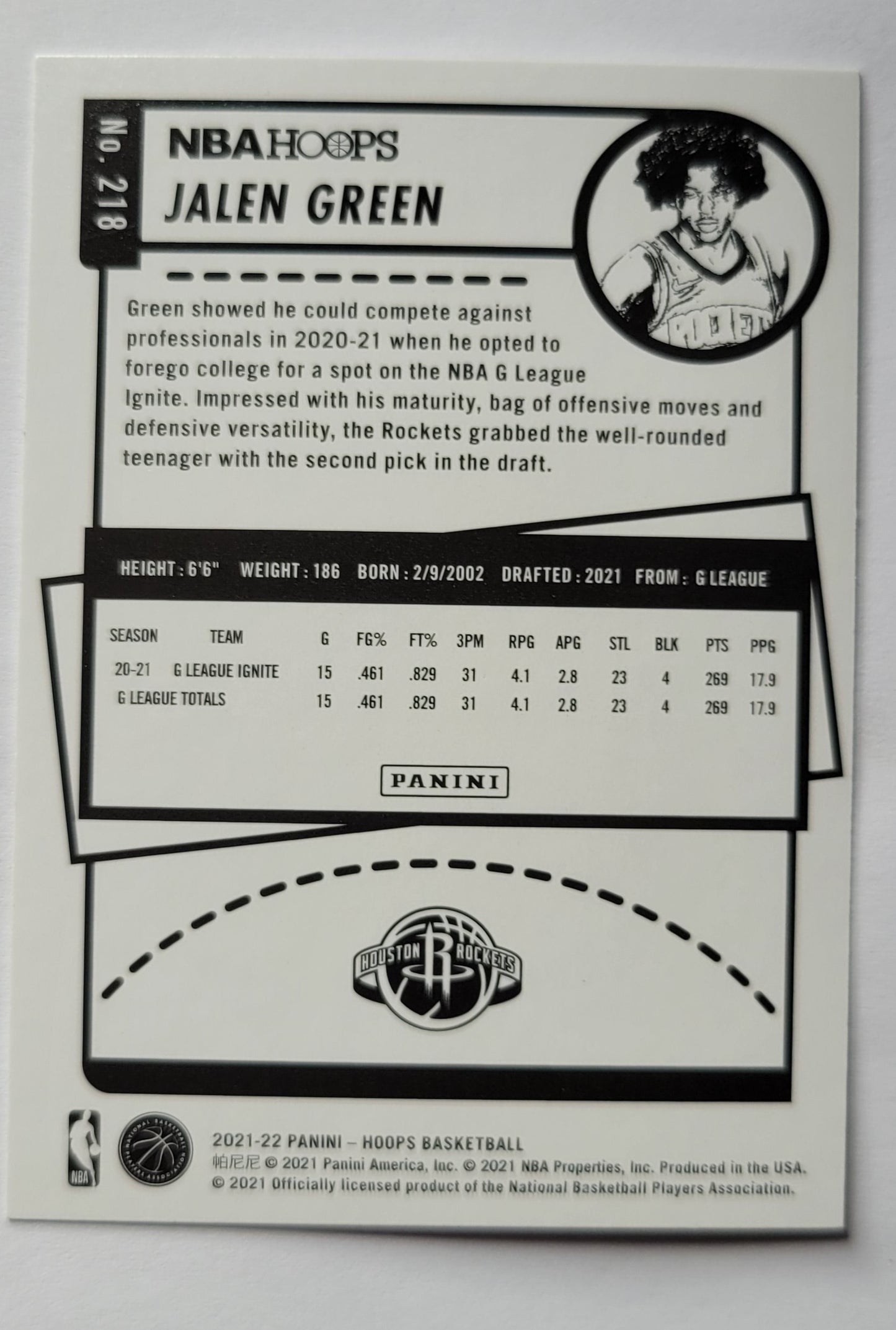 Jalen Green - 2021-22 Hoops #218 RC