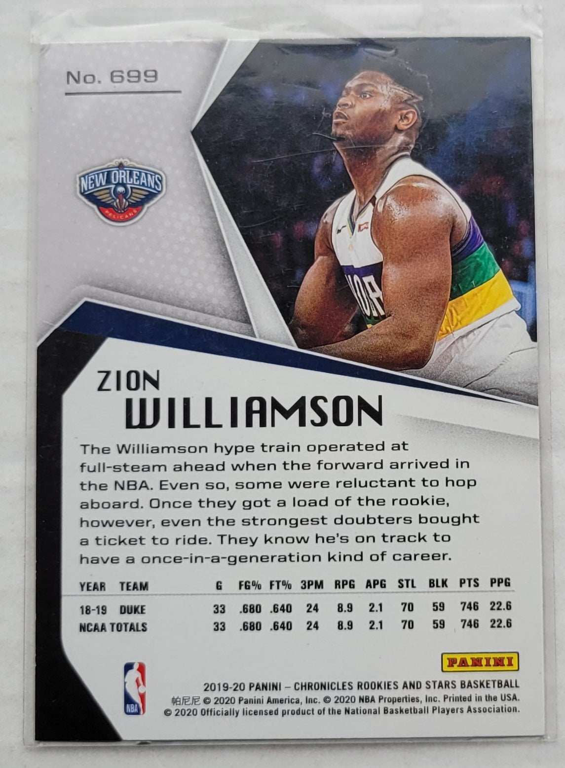 Zion Williamson - 2019-20 Panini Chronicles #699 Rookies and Stars RC
