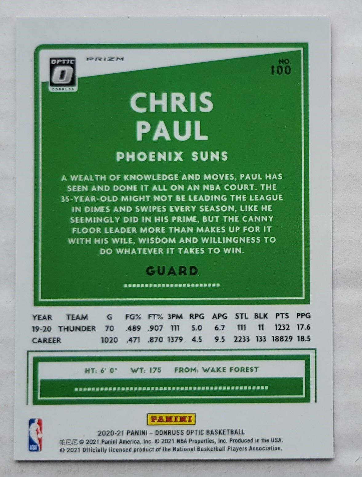 Chris Paul - 2020-21 Donruss Optic Hyper Pink #100