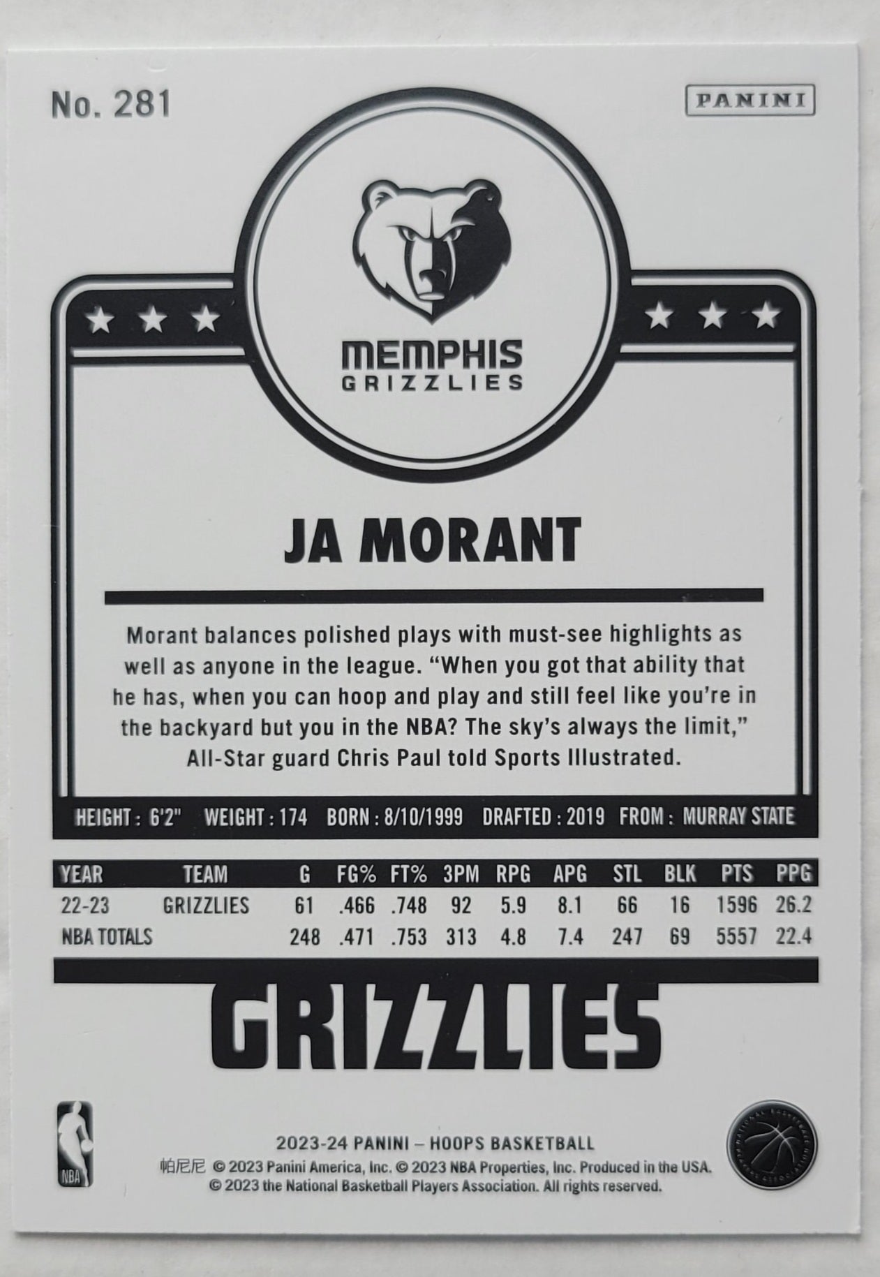 Ja Morant - 2023-24 Hoops Blue #281