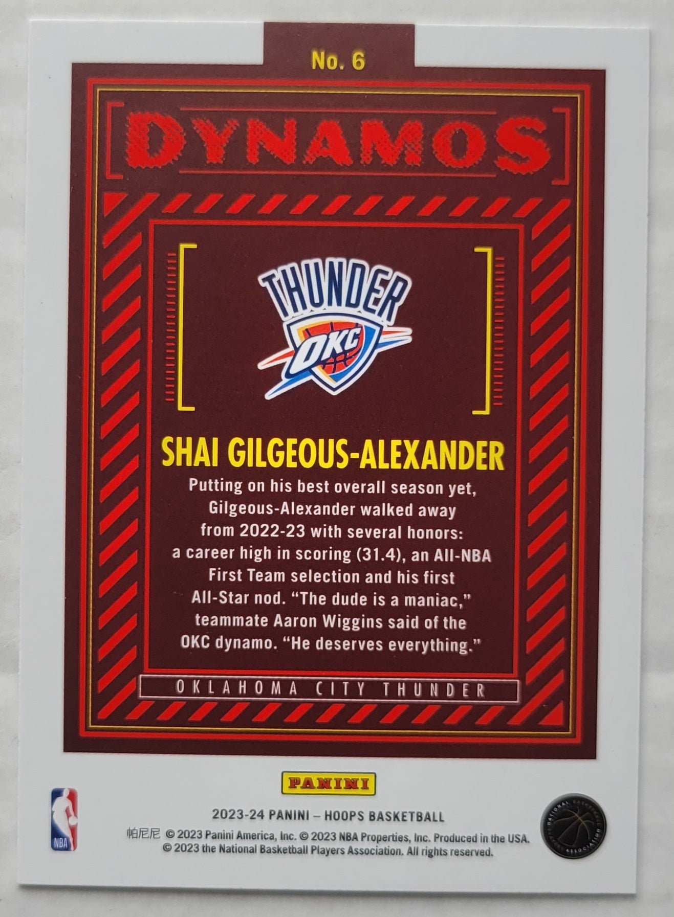 Shai Gilgeous-Alexander - 2023-24 Hoops Dynamos #6