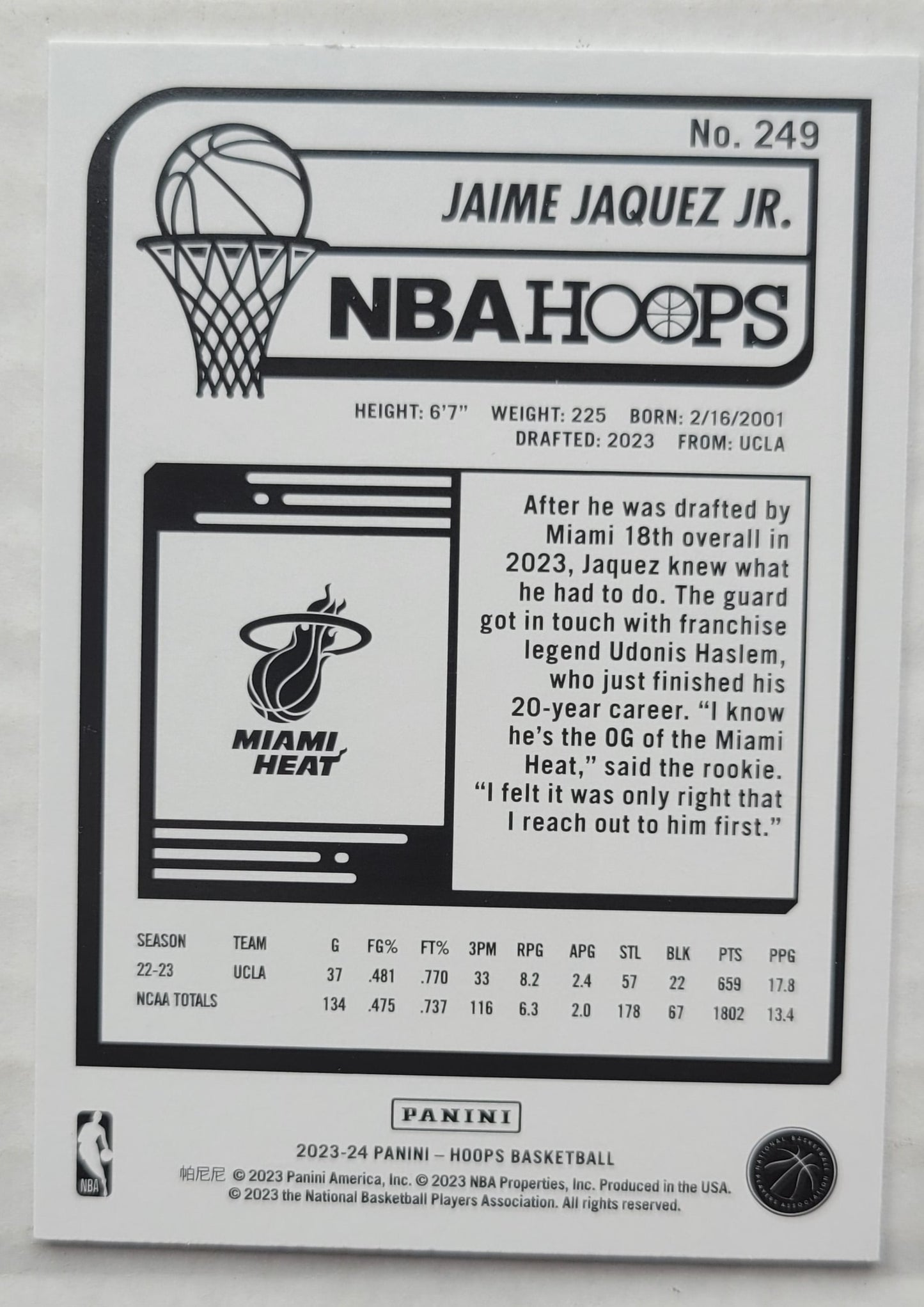 Jaime Jaquez Jr. - 2023-24 Hoops #249 RC