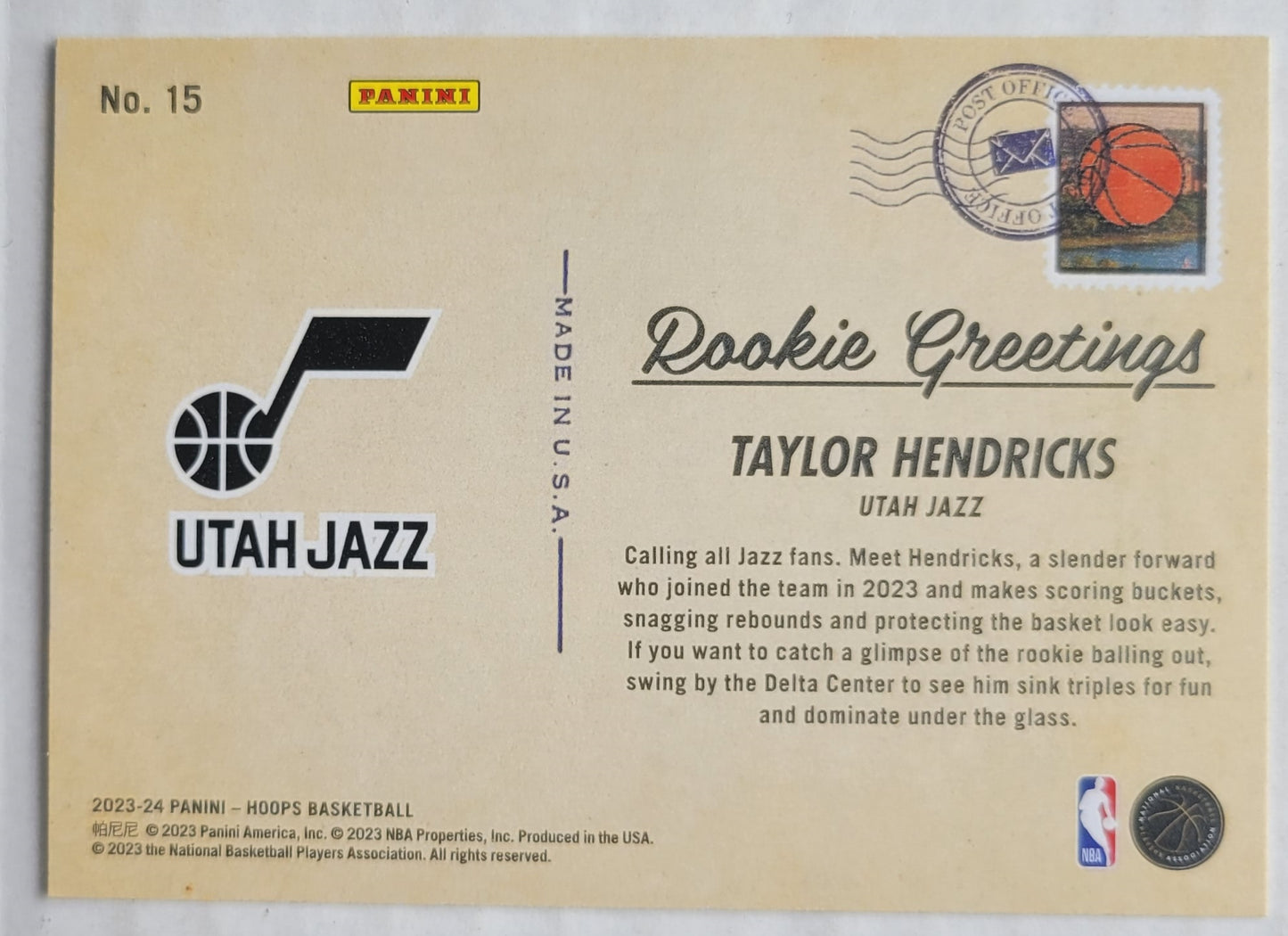 Taylor Hendricks - 2023-24 Hoops Rookie Greetings #15