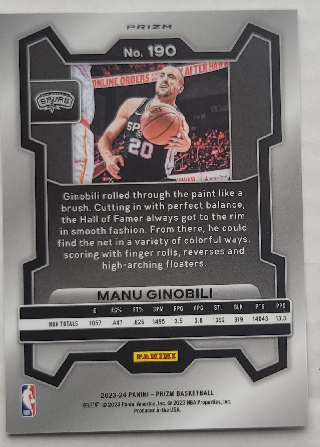 Manu Ginobili - 2023-24 Panini Prizm Prizms Silver #190