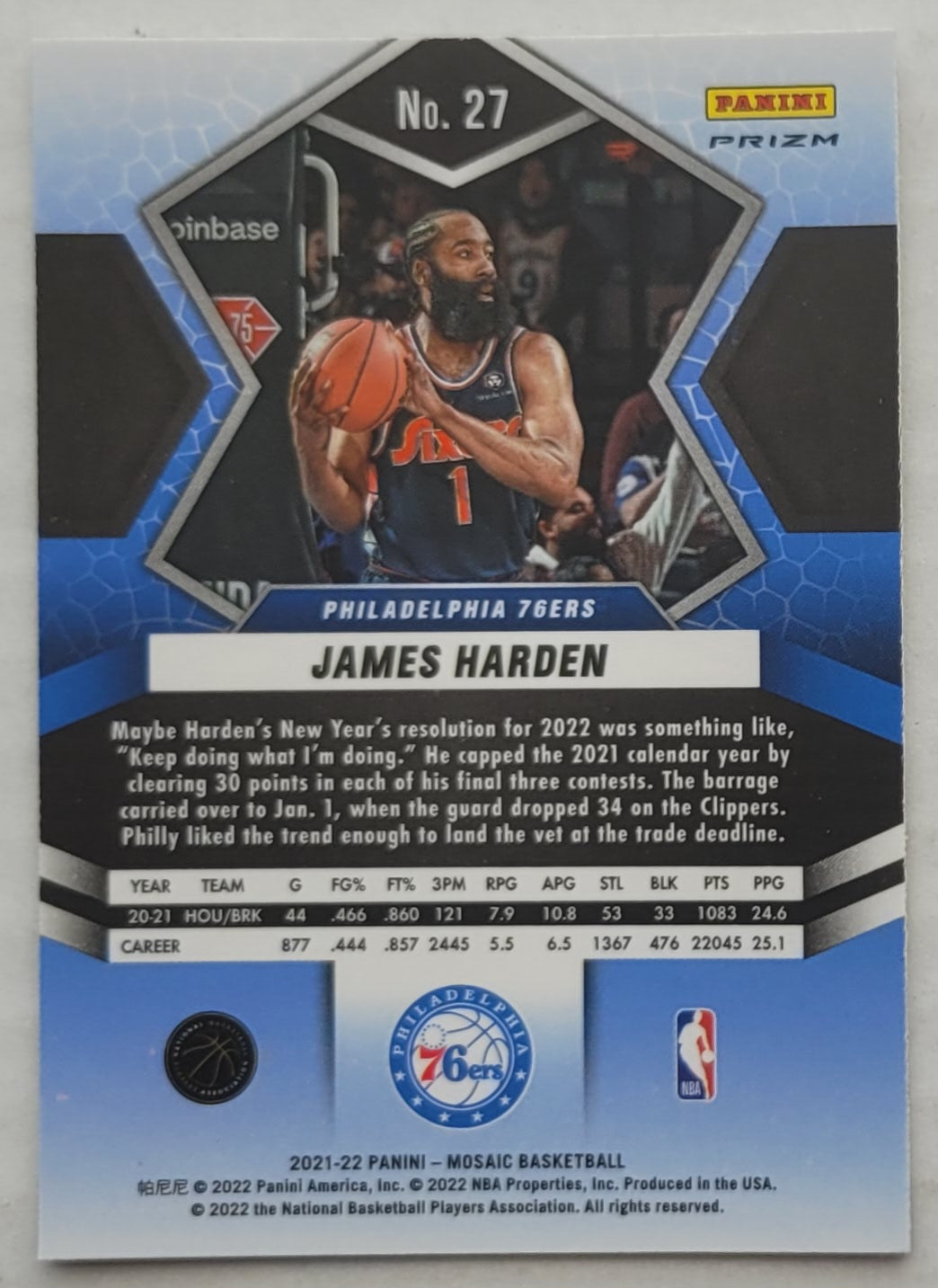James Harden -2021-22 Panini Mosaic Silver #27
