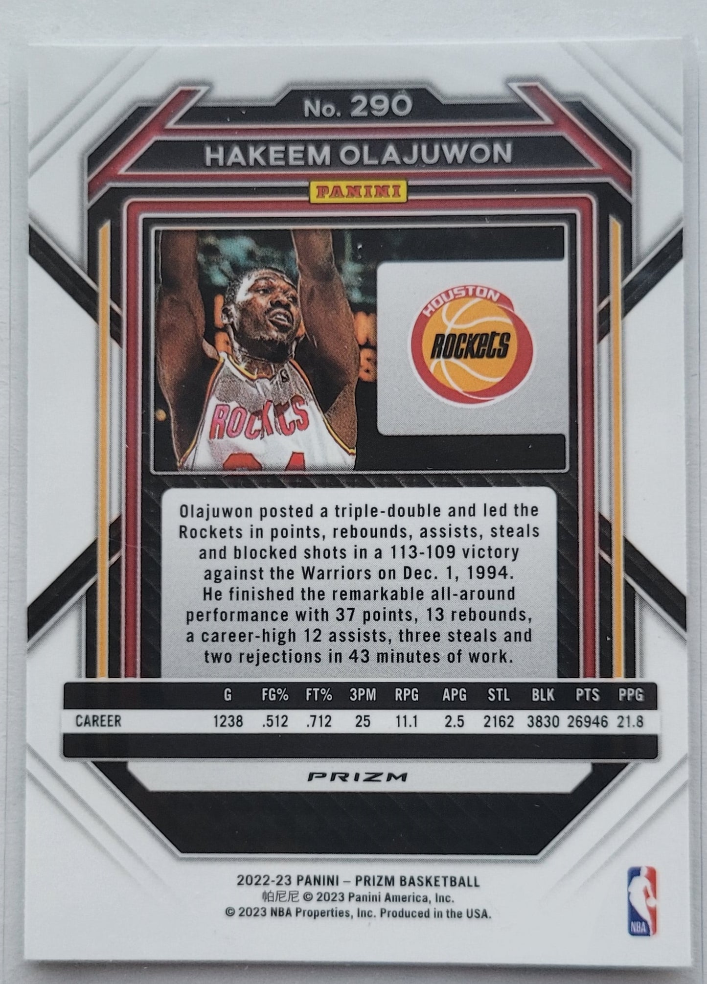 Hakeem Olajuwon - 2022-23 Panini Prizm Prizms Silver #290