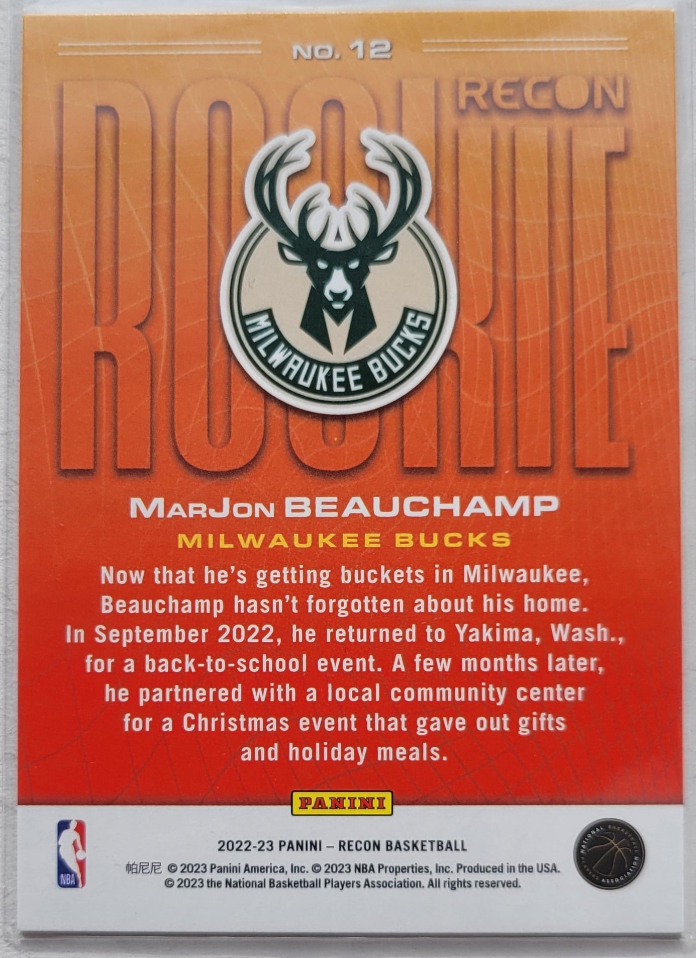 MarJon Beauchamp - 2022-23 Panini Recon Rookie Recon #12