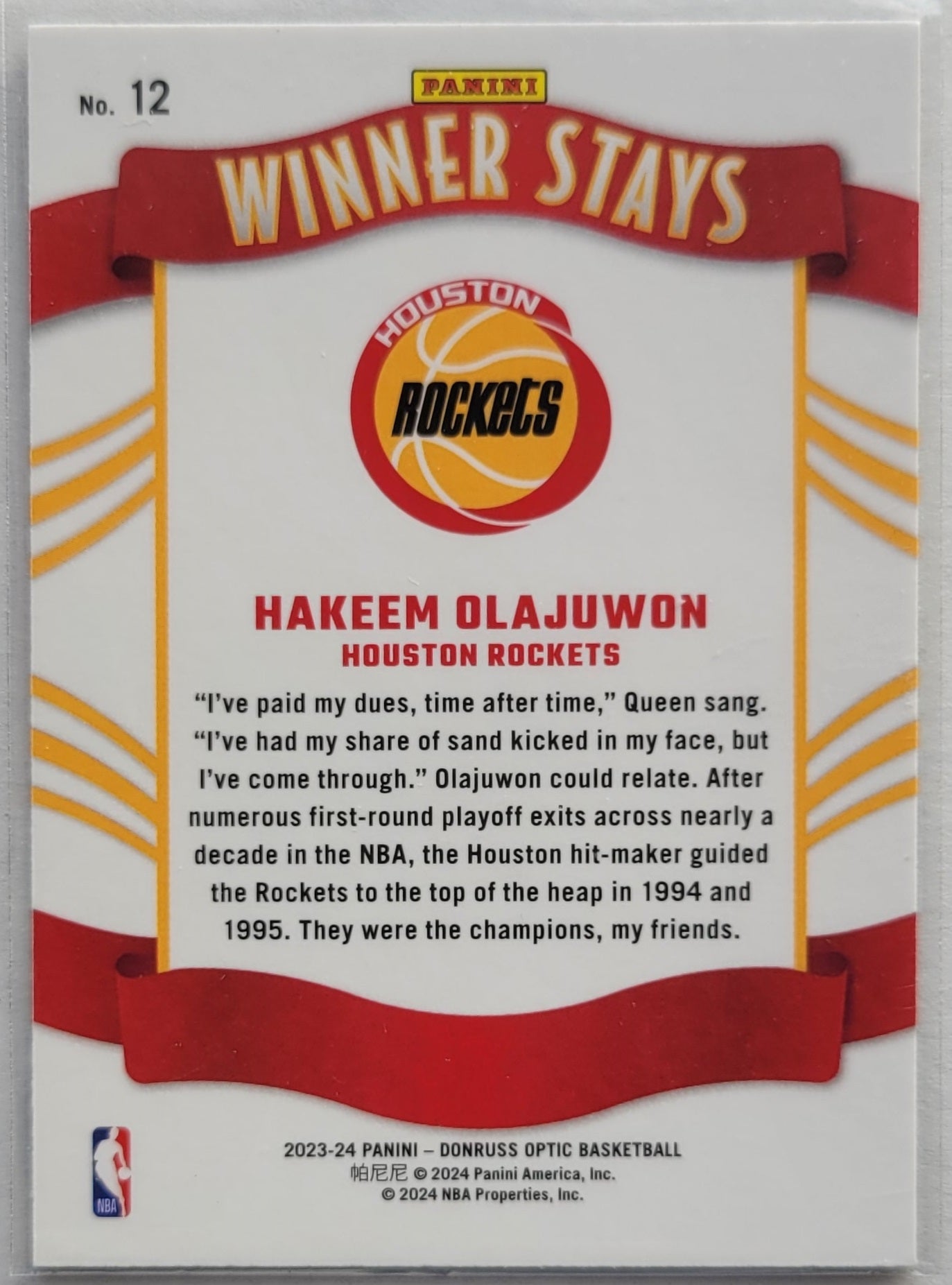 Hakeem Olajuwon - 2023-24 Donruss Optic Winner Stays #12