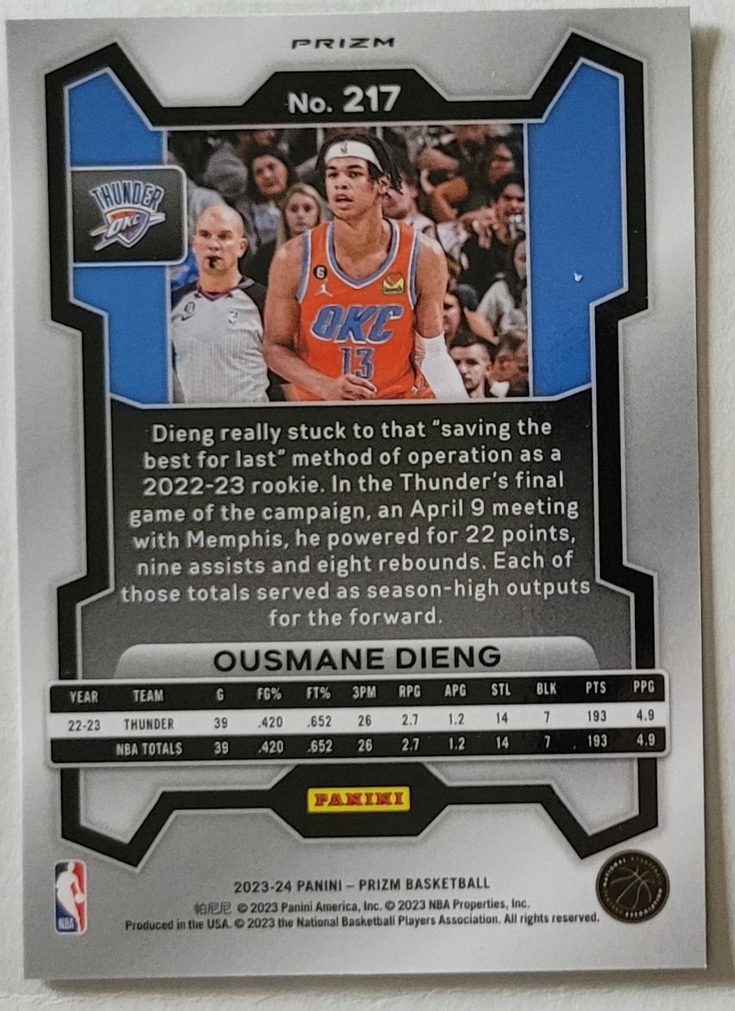 Ousmane Dieng - 2023-24 Panini Prizm Prizms Green #217