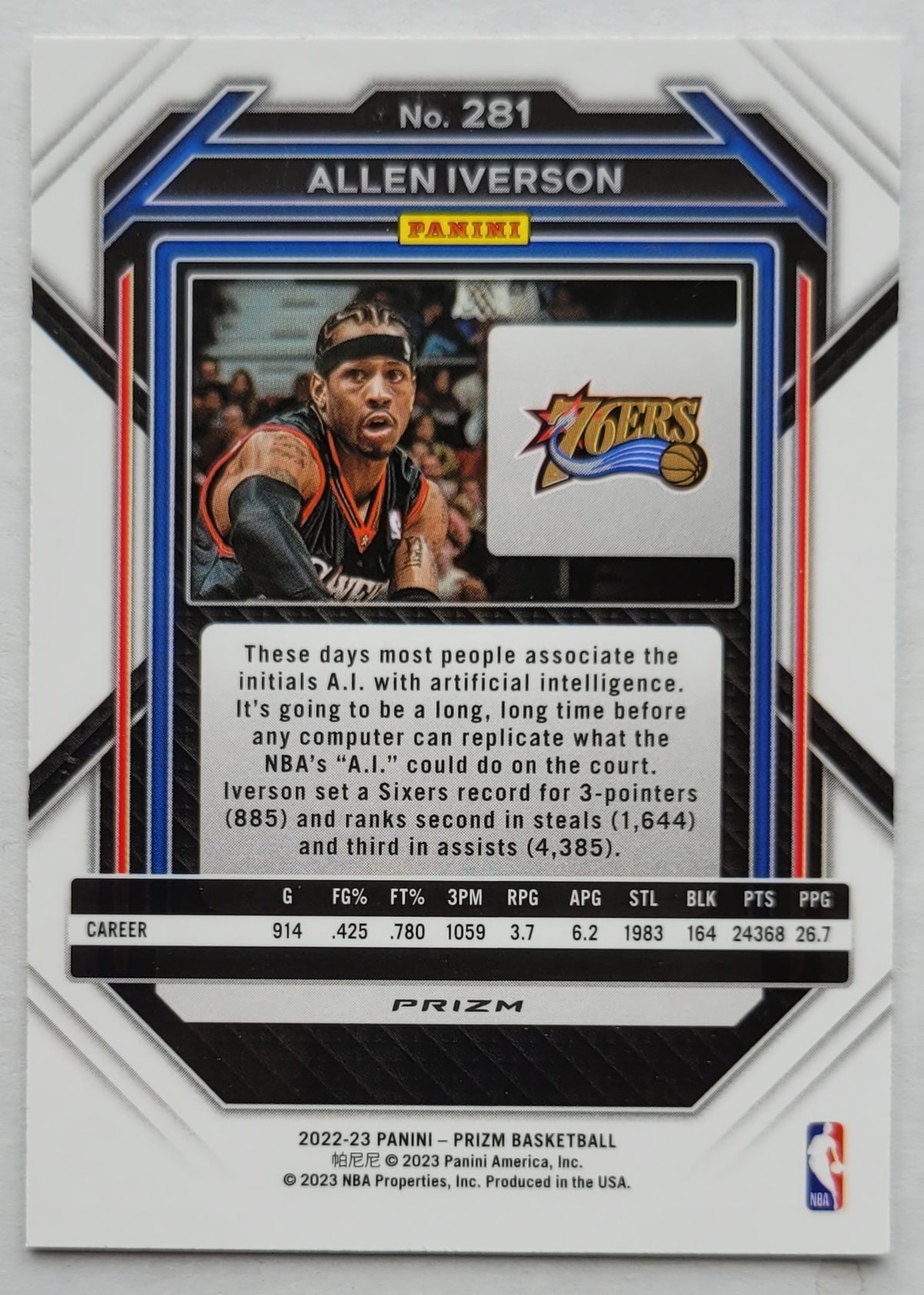 Allen Iverson - 2022-23 Panini Prizm Prizms Silver #281