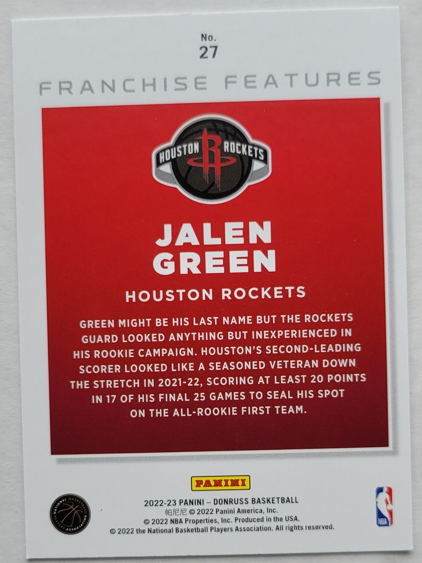 Jalen Green - 2022-23 Donruss Franchise Features #27