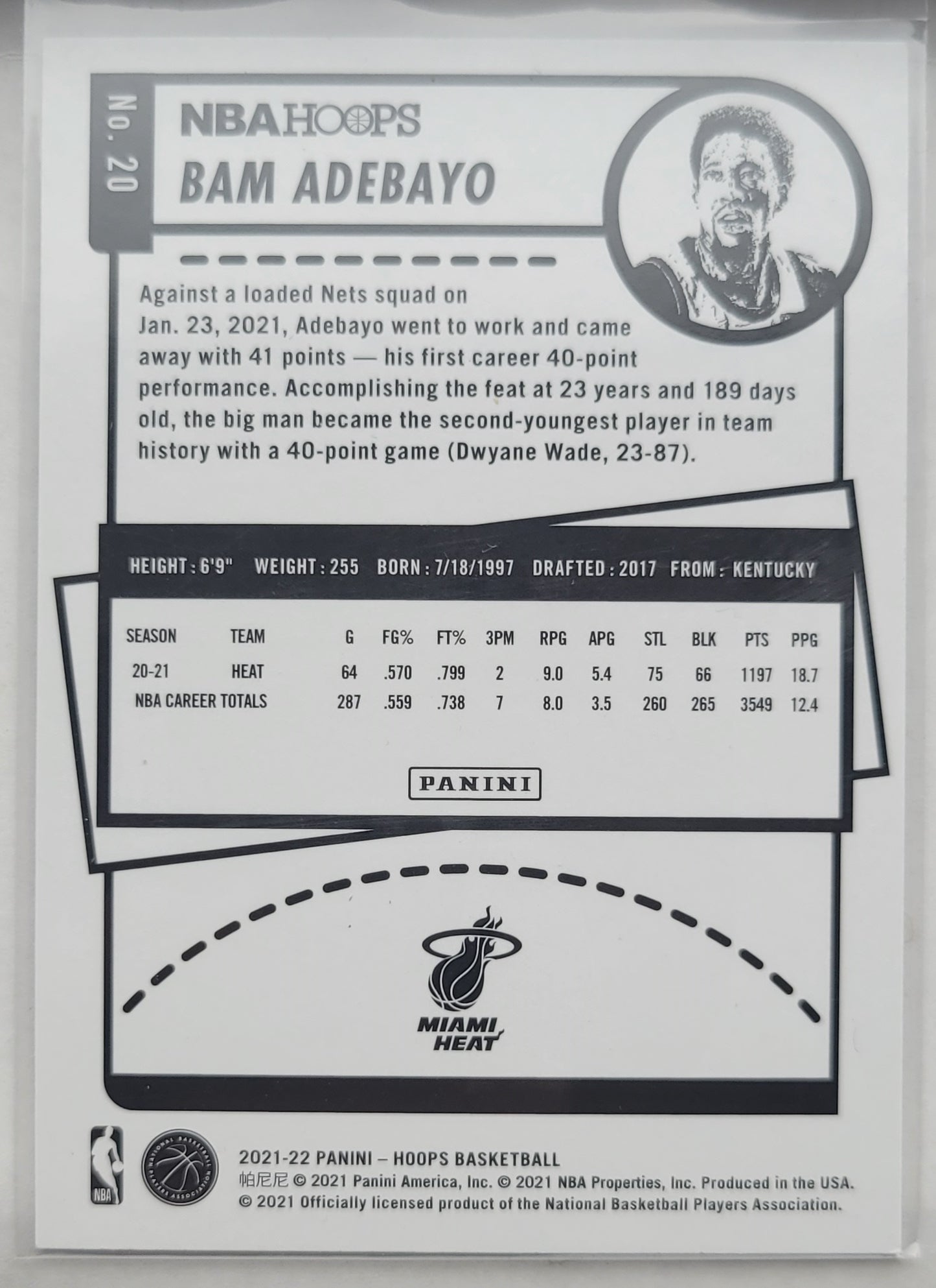 Bam Adebayo - 2021-22 Hoops Purple #20