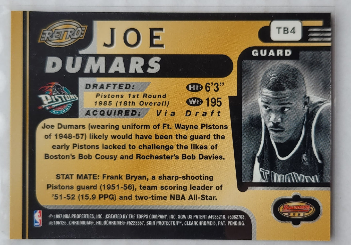 Joe Dumars - 1996-97 Bowman's Best #TB4 RET