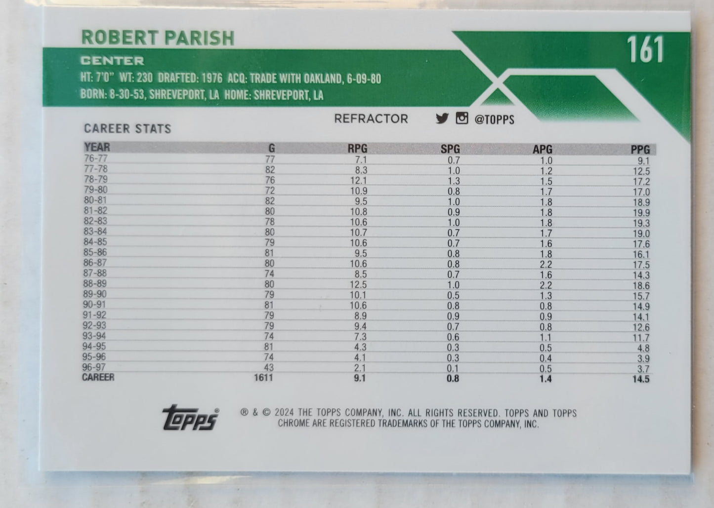 Robert Parish - 2023-24 Topps Chrome Refractors #161