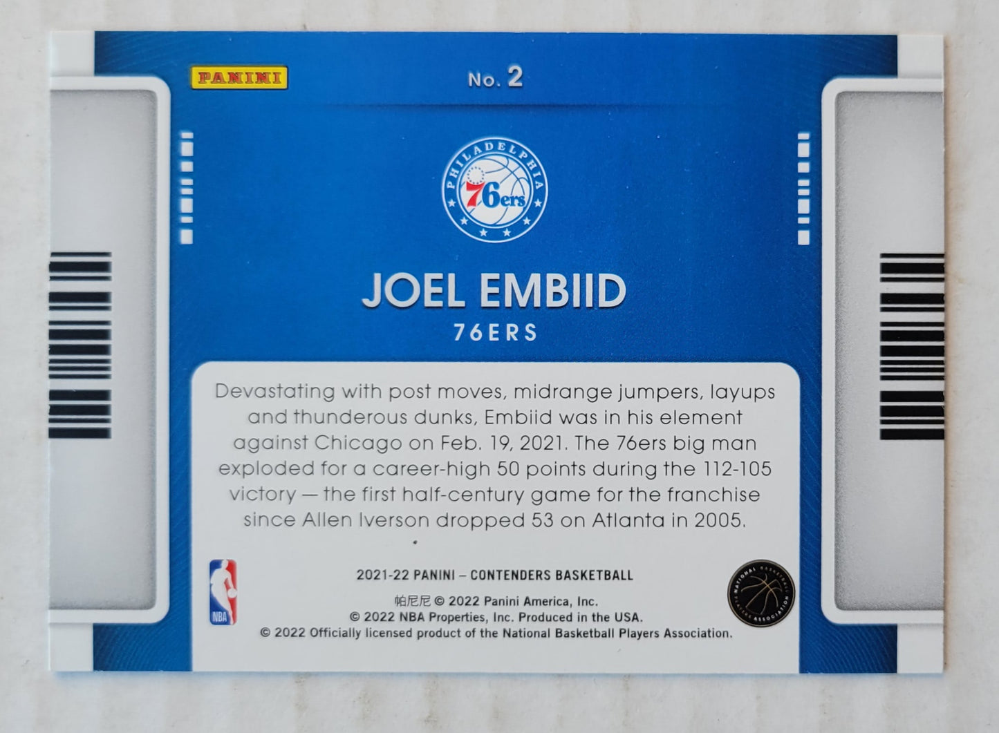 Joel Embiid - 2021-22 Panini Contenders Game Night Ticket #2